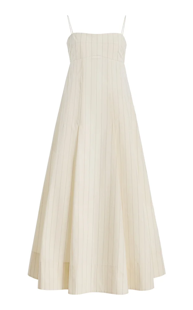 Everyday Pleated Striped Cotton-Blend Midi Dress