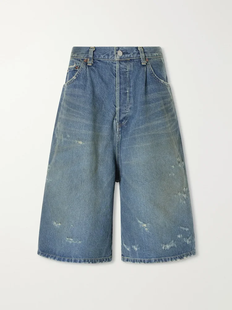 Distressed denim shorts