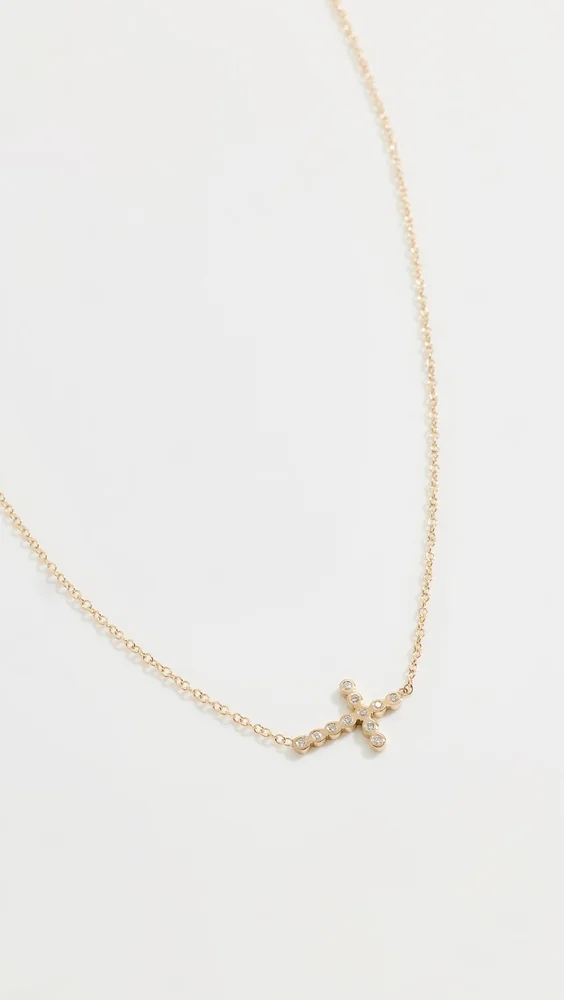 14k Gold Bezel Diamond Cross Necklace