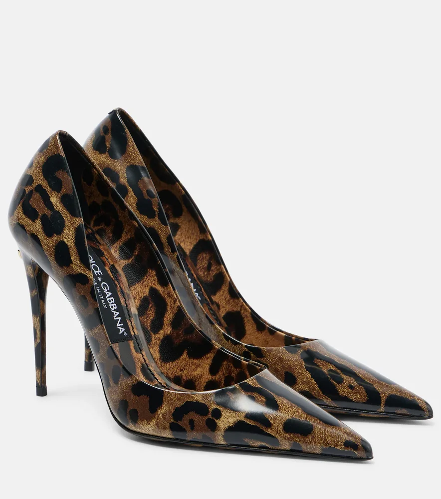 105 leopard-print polished leather pumps