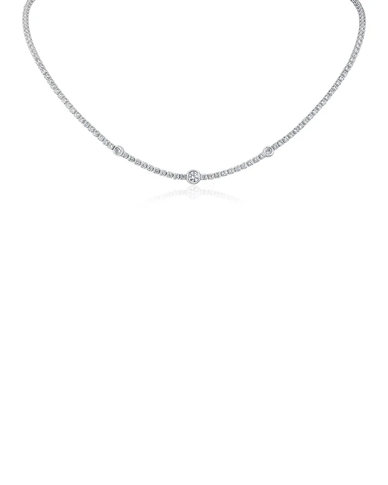 Cubic Zirconia Station Tennis Necklace, 16-19"