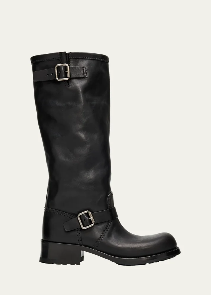 40mm Shard Leather Knee-High Moto Boots