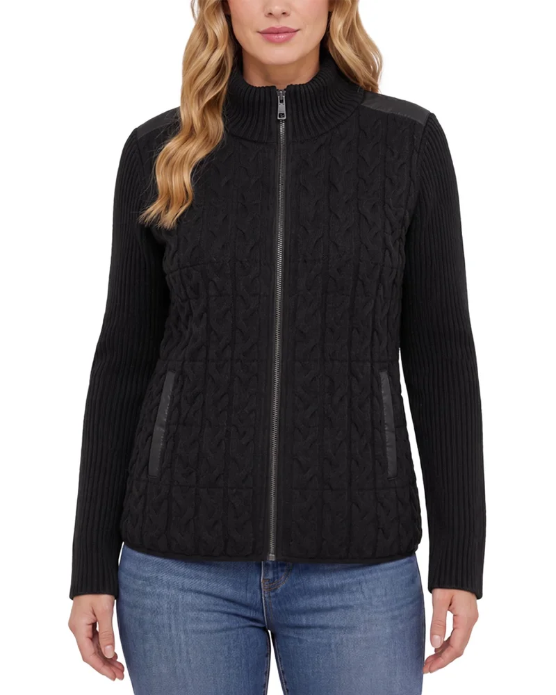 Quilted Zip Front Sweater Jacket