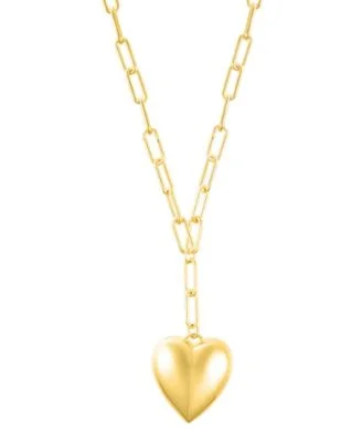 Gold Adjustable Oversized Puffy Heart Paper Clip Chain Necklace
