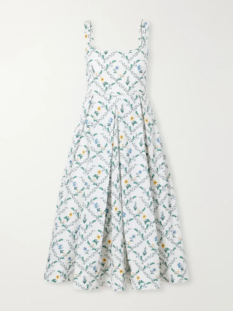 alcaparra brisa floral print embelished cotton midi dress