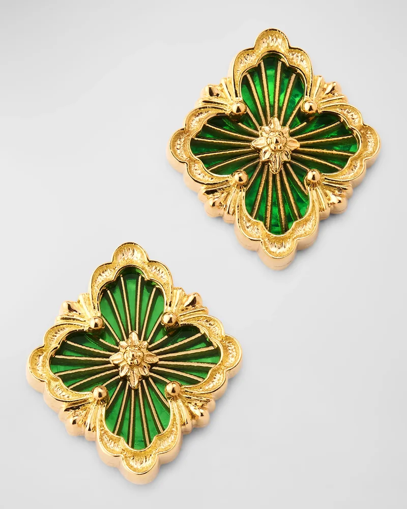 Opera Tulle Button Earrings with Green Enamel, Small