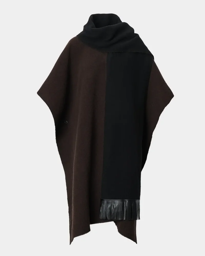 Brooke Leather-Fringed Scarf Wool Poncho