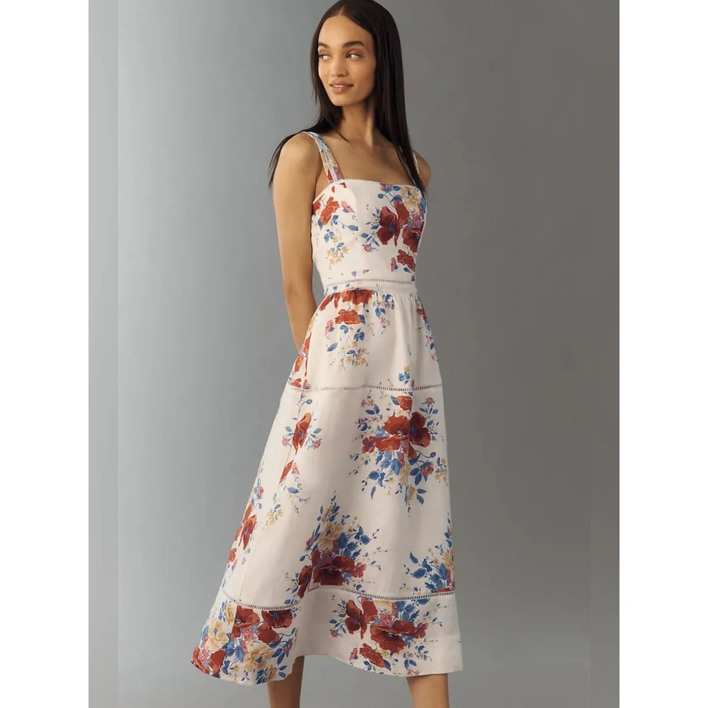 Reformation Everett 100% Linen Midi Dress size 4