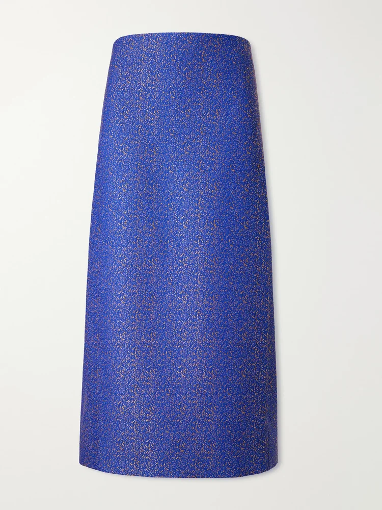 Draped jacquard midi skirt