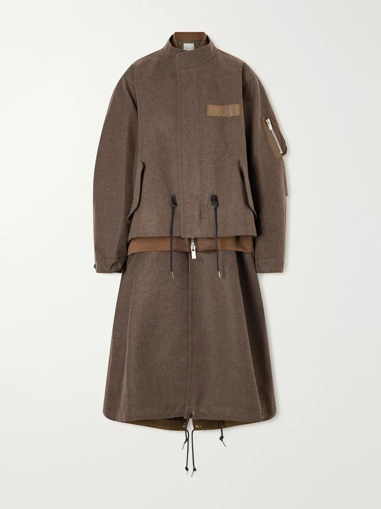 Shell-trimmed wool-flannel coat