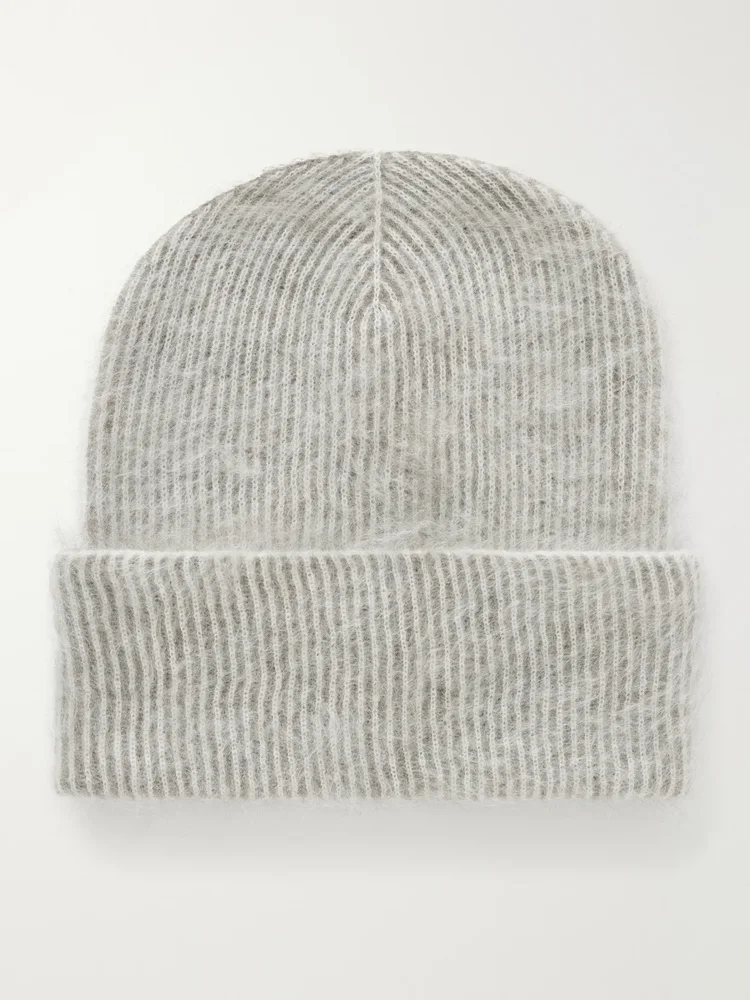 Brushed ribbed mohair-blend beanie