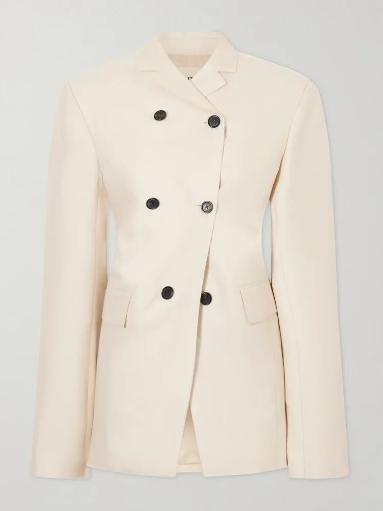 rolo double breasted wool and silk blend blazer