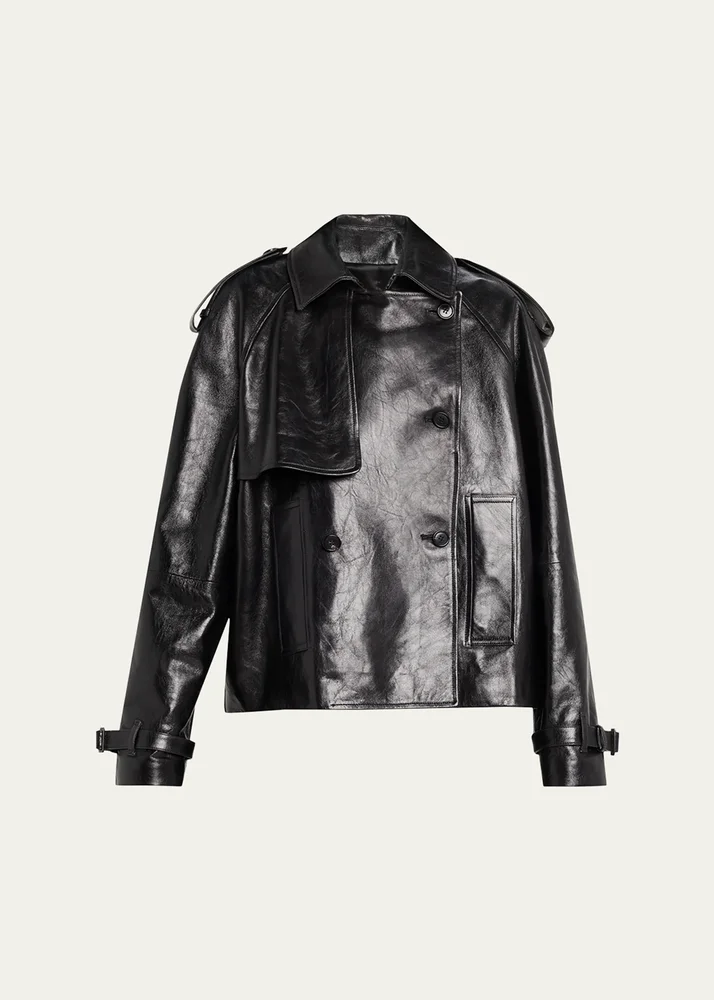 Oversized Cropped Leather Trench Coat