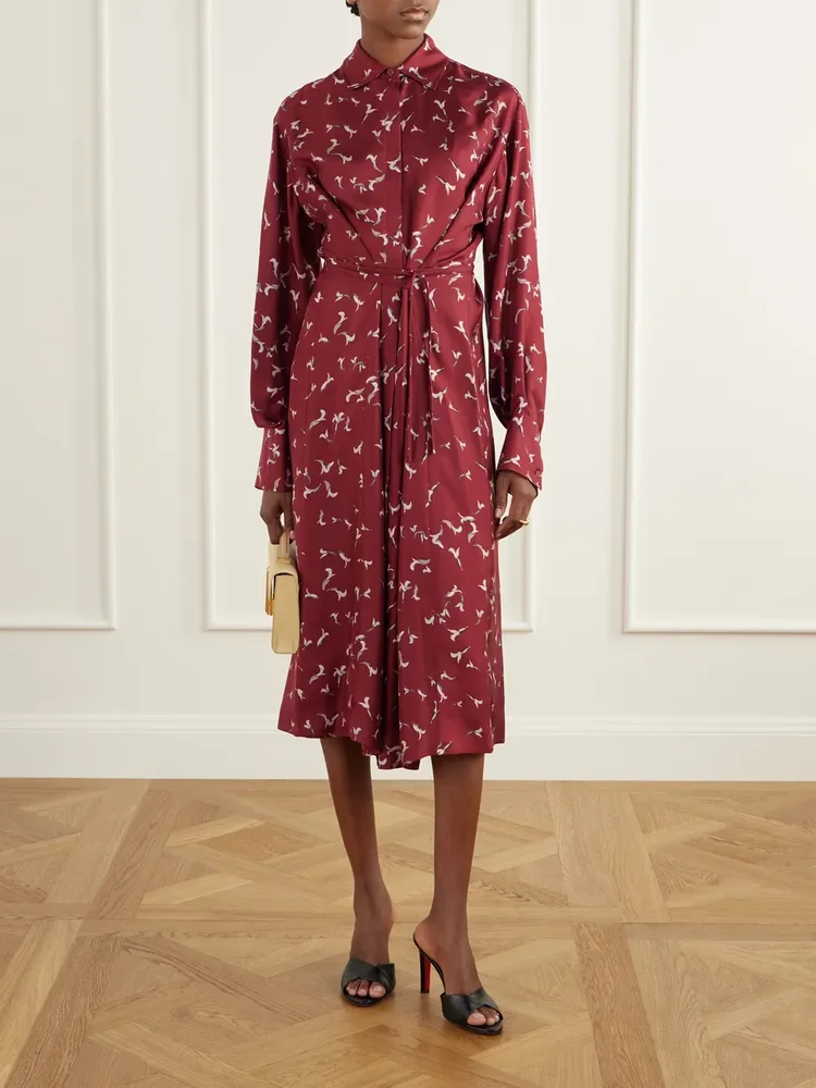 Floyd belted printed silk-twill midi dress