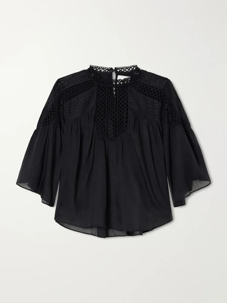 Parina lace-trimmed woven blouse