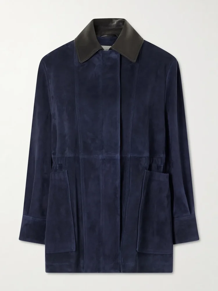 Grange gathered leather-trimmed suede jacket