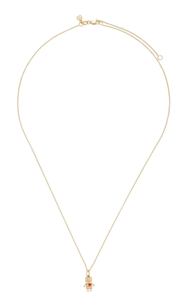 Baby Robot Charm Tiffany Chain 14K Gold Diamond Necklace