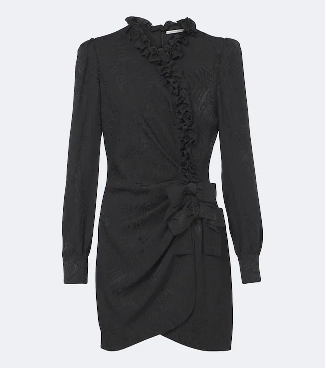 Bow-detail ruffled silk moiré minidress