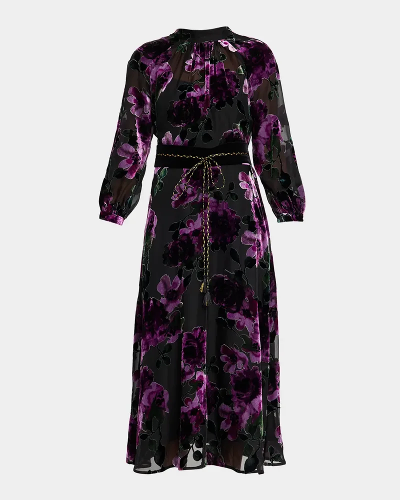 Belted Devore Velvet Midi Dress