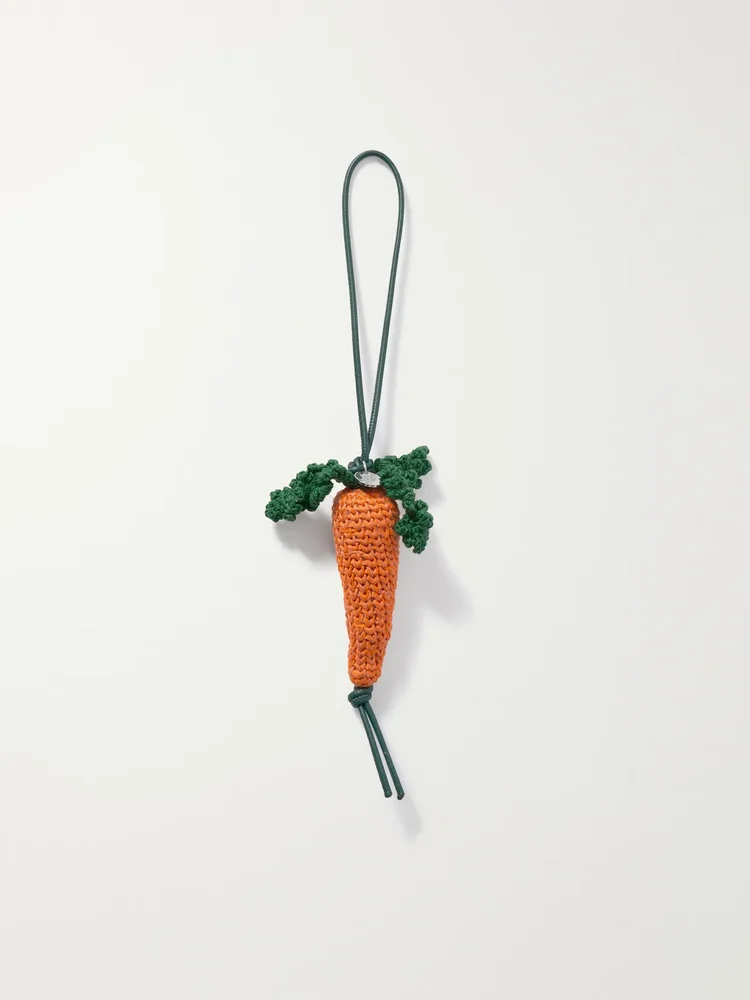 Carrot crocheted cotton and leather bag charm