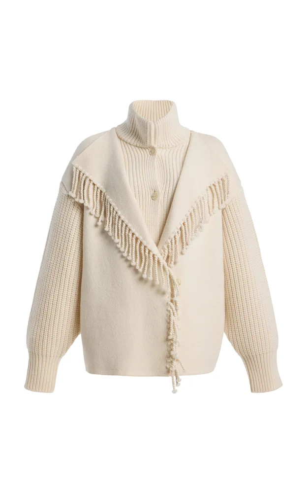 The Cropped Fringed Jacquard Wool Coat