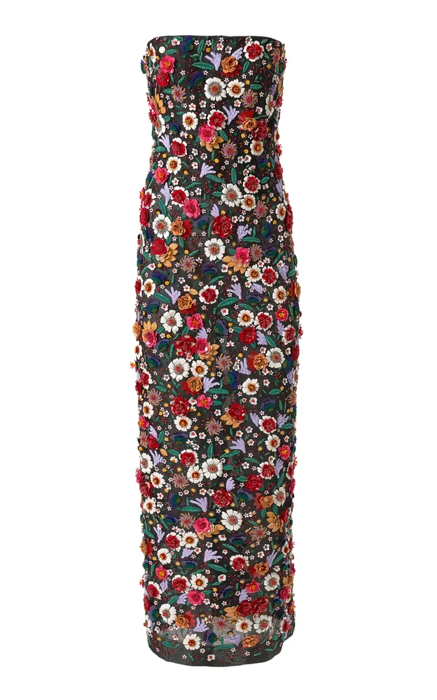 Embellished Crepe Silk Organza Ankle-Length Dress