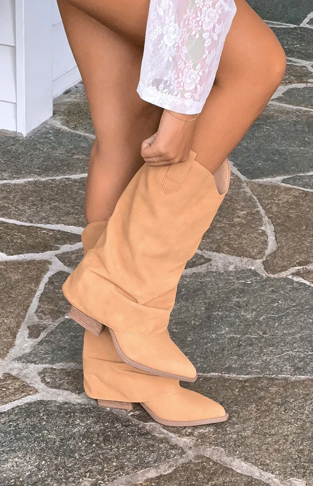 Blythe Tan Suedette Foldover Boots
