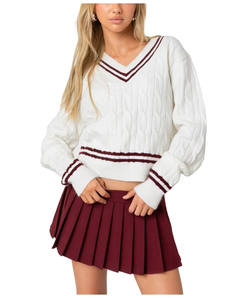 Dean V Neck Cable Knit Sweater