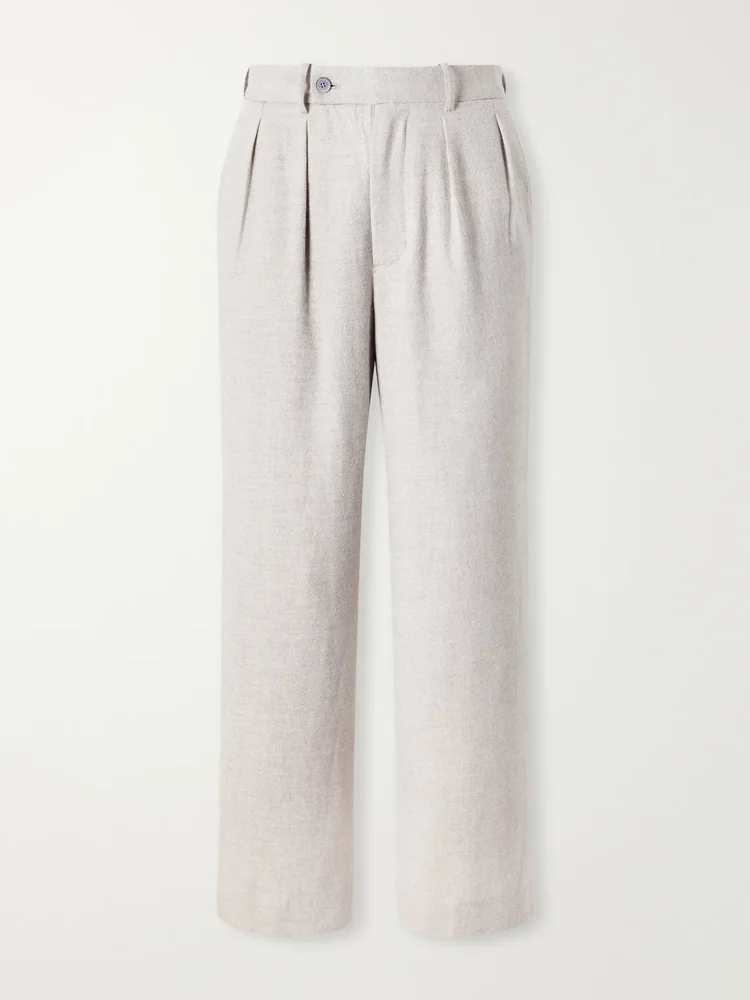 Straight-Leg Pleated Wool, Cotton and Yak-Blend Twill Trousers