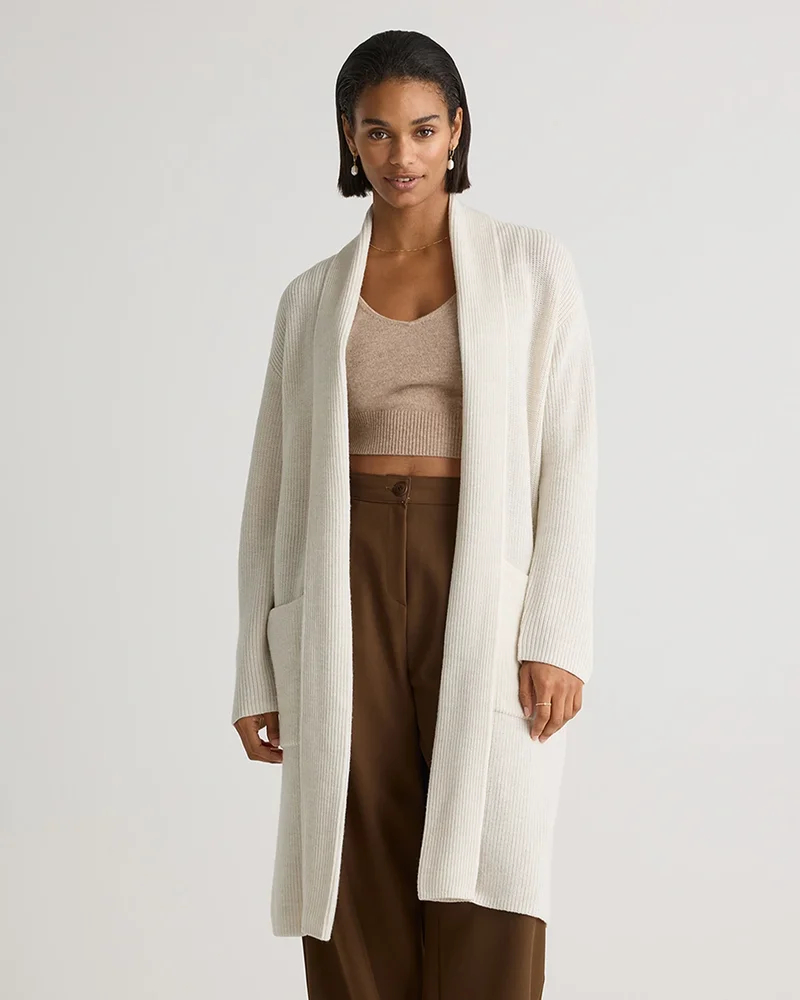 Australian Merino Wool Duster Cardigan in Heather Bone