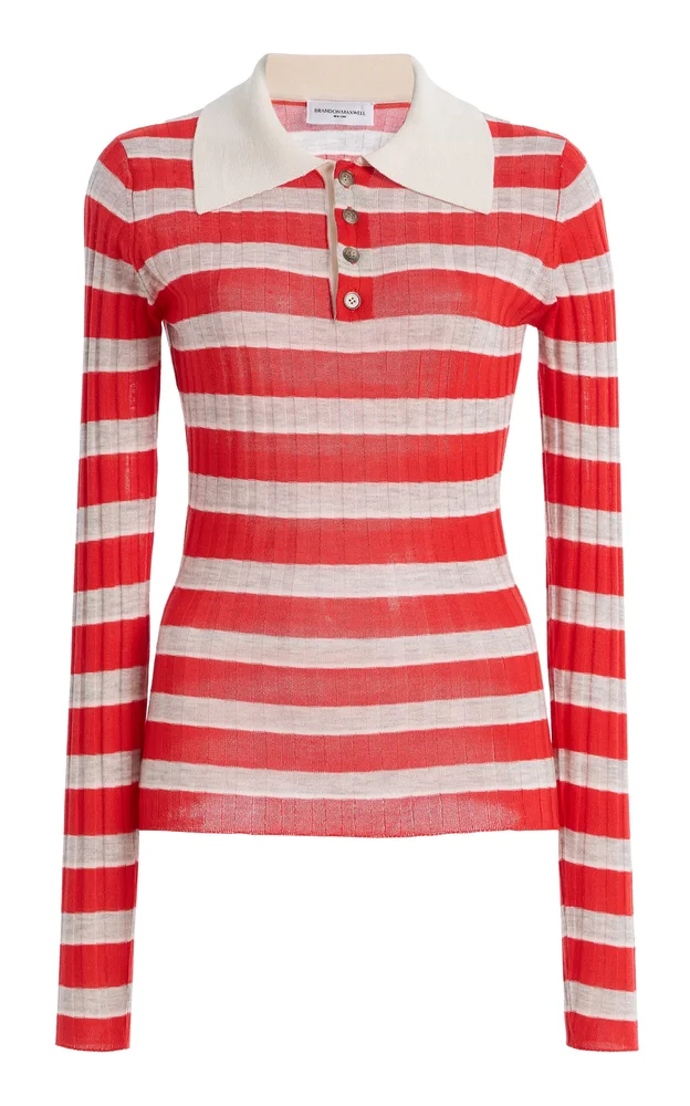 The Joni Striped Silk-Cashmere Polo Top