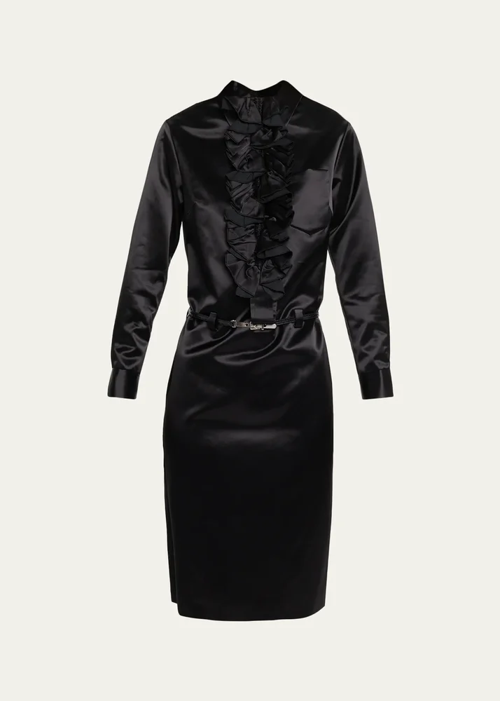 Ruffled Satin Knee-Length Dress
