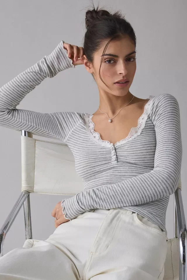 Urban Outfitters Out From Under Diana Layering Lace-Trim Henley Top
