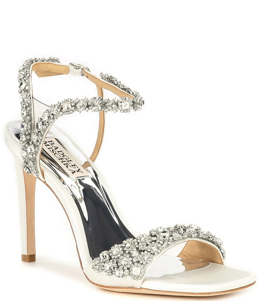 Galia Square Toe Crystal Jewel Ornamented Dress Sandals