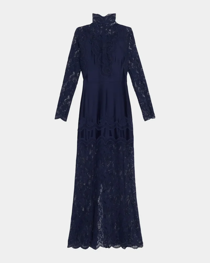 Long-Sleeve Stretch Lace Jersey Maxi Dress