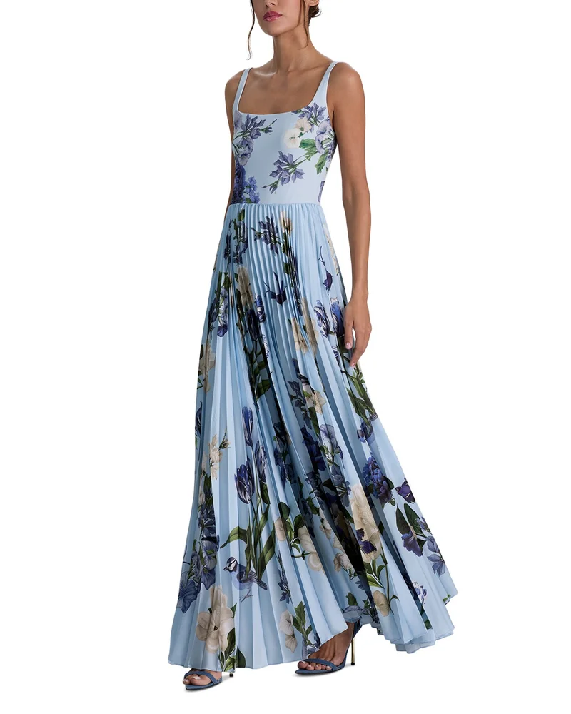 Carolyn Soft Square Neck Pleated Maxi Dress
