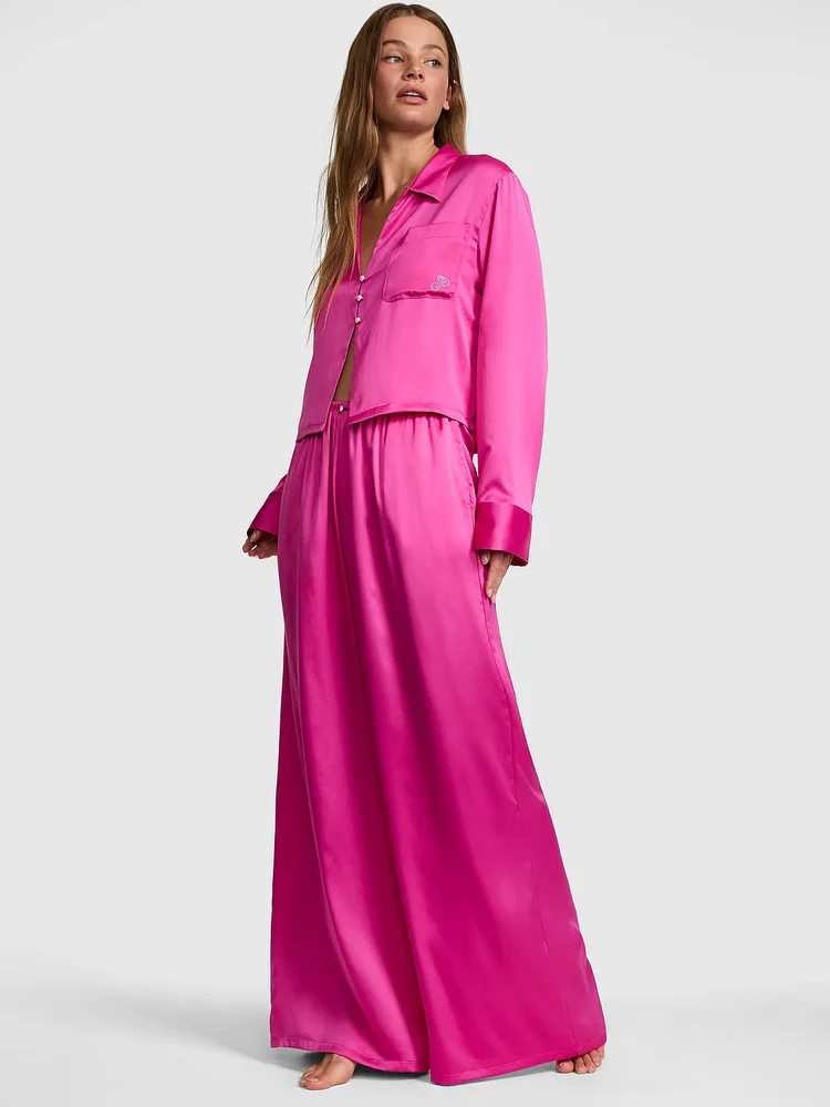 GRWPINK Satin Flyaway Long-Sleeve & Pants Pajama Set