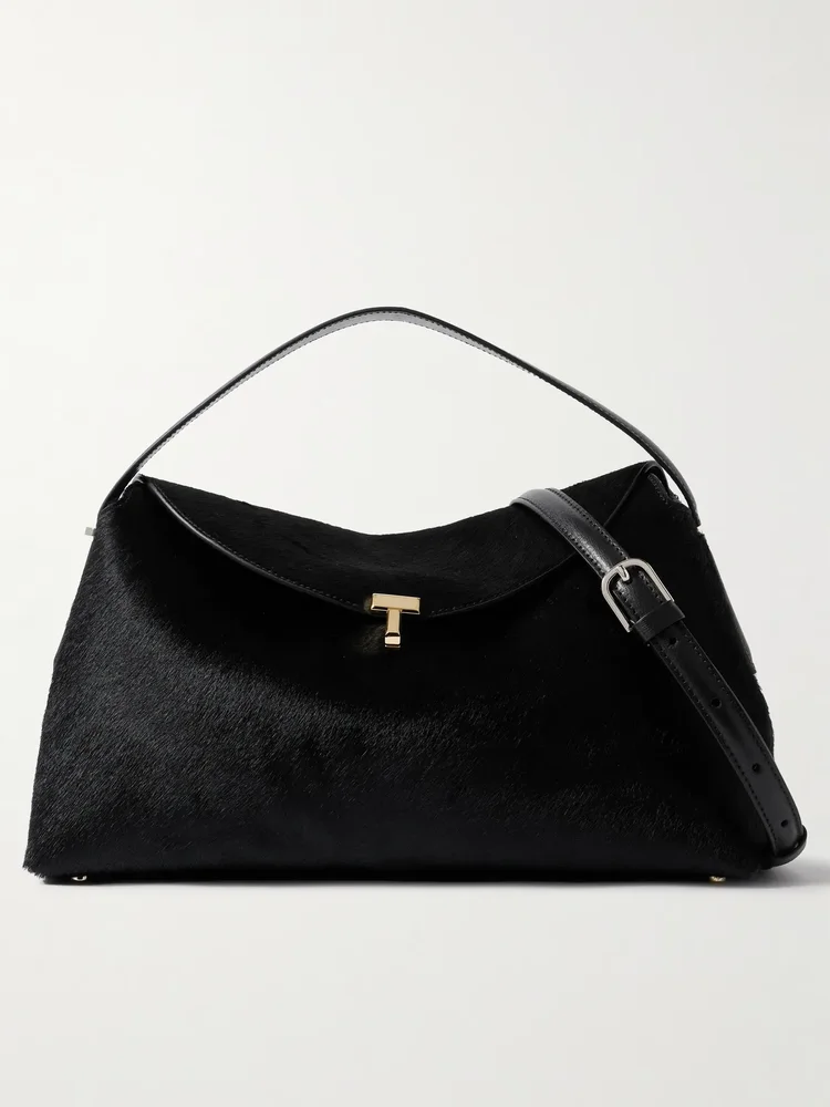 T-Lock leather-trimmed pony hair shoulder bag