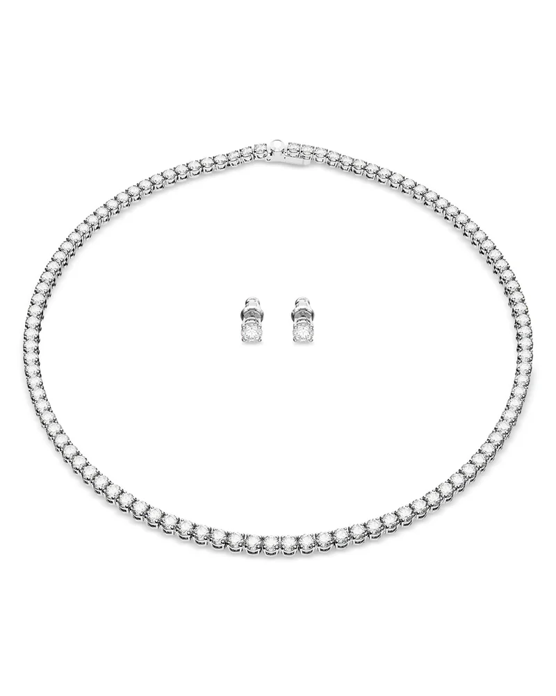 Matrix Tennis Necklace & Stud Earrings Set in Rhodium Plated