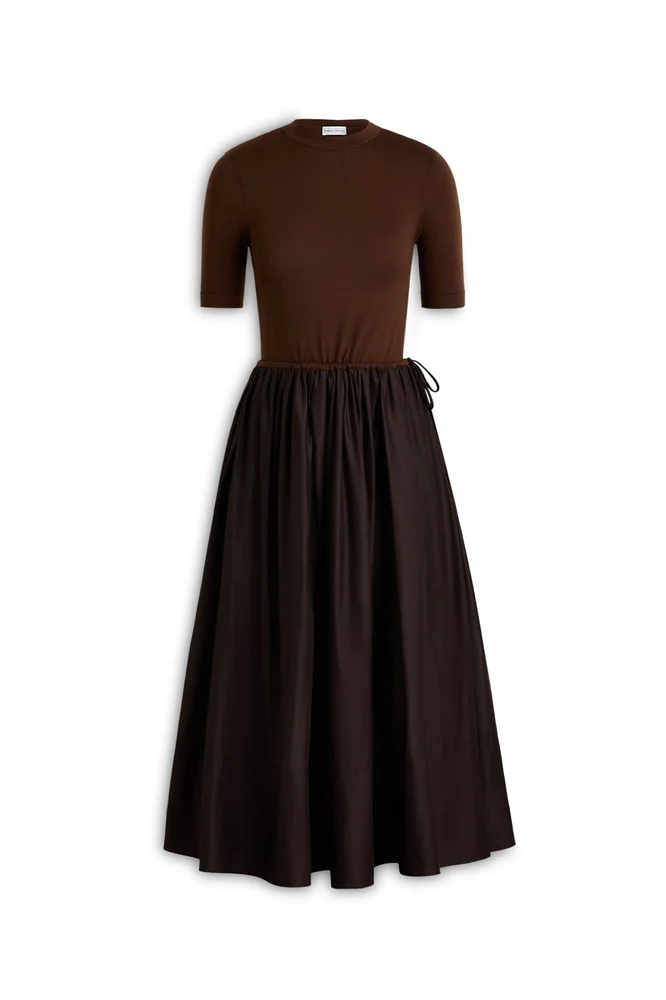 Polished Voile Sweater Dress, Chocolate