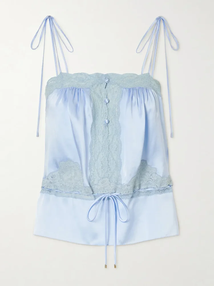 Lace-trimmed silk-satin tank