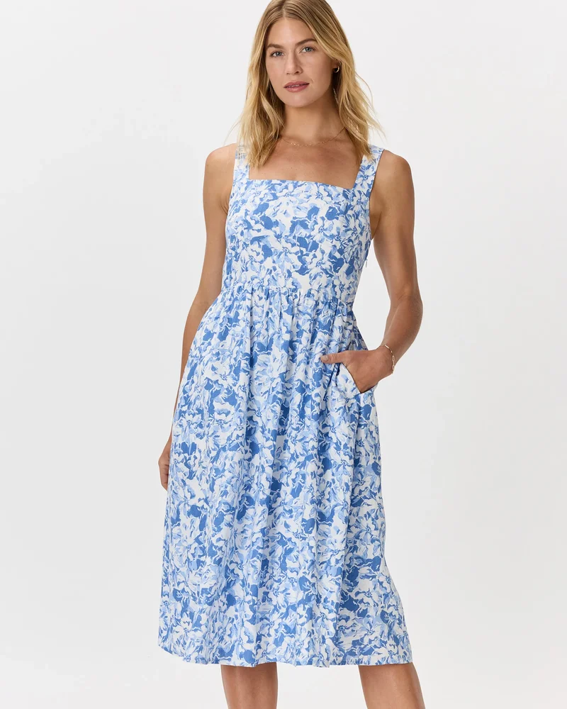 100% European Linen Fit & Flare Midi Dress