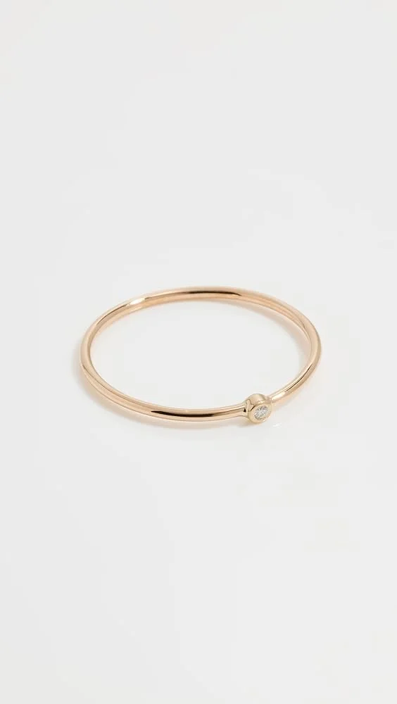 14k Diamond Bezel Thin Gold Band Ring