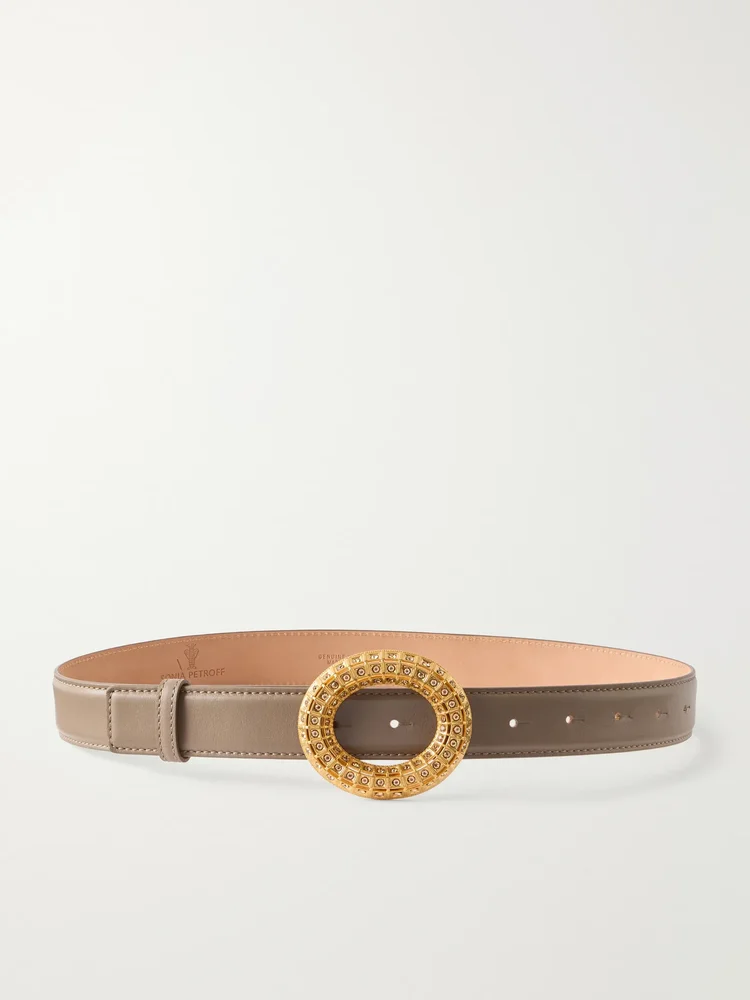 Lobster vibe gold-tone, leather and crystal belt