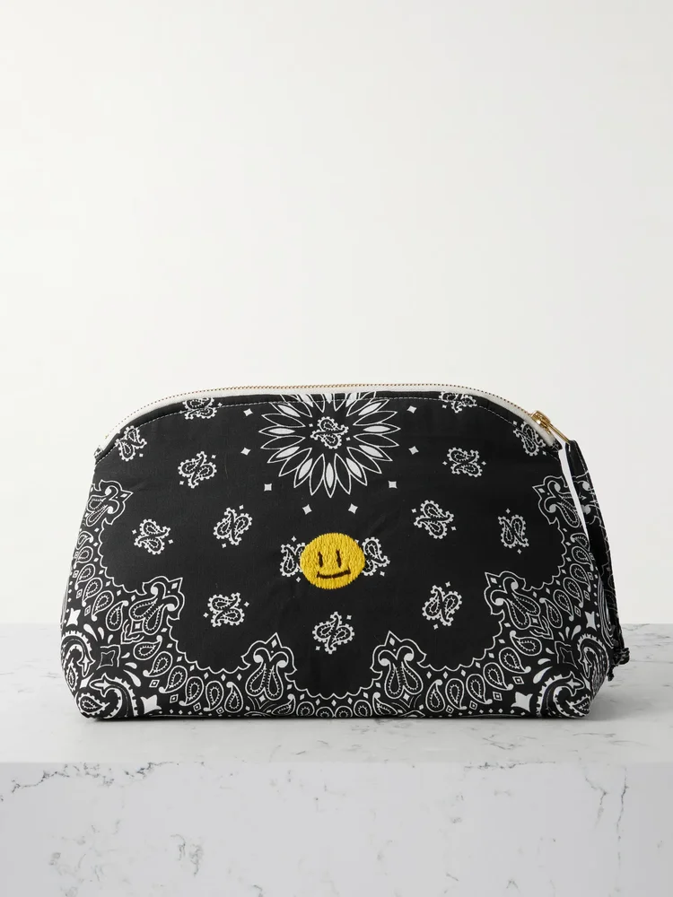 Happy Face Vanity embroidered bandana-print cotton pouch