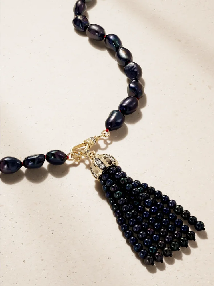 14-karat gold, diamonds and pearl beaded necklace