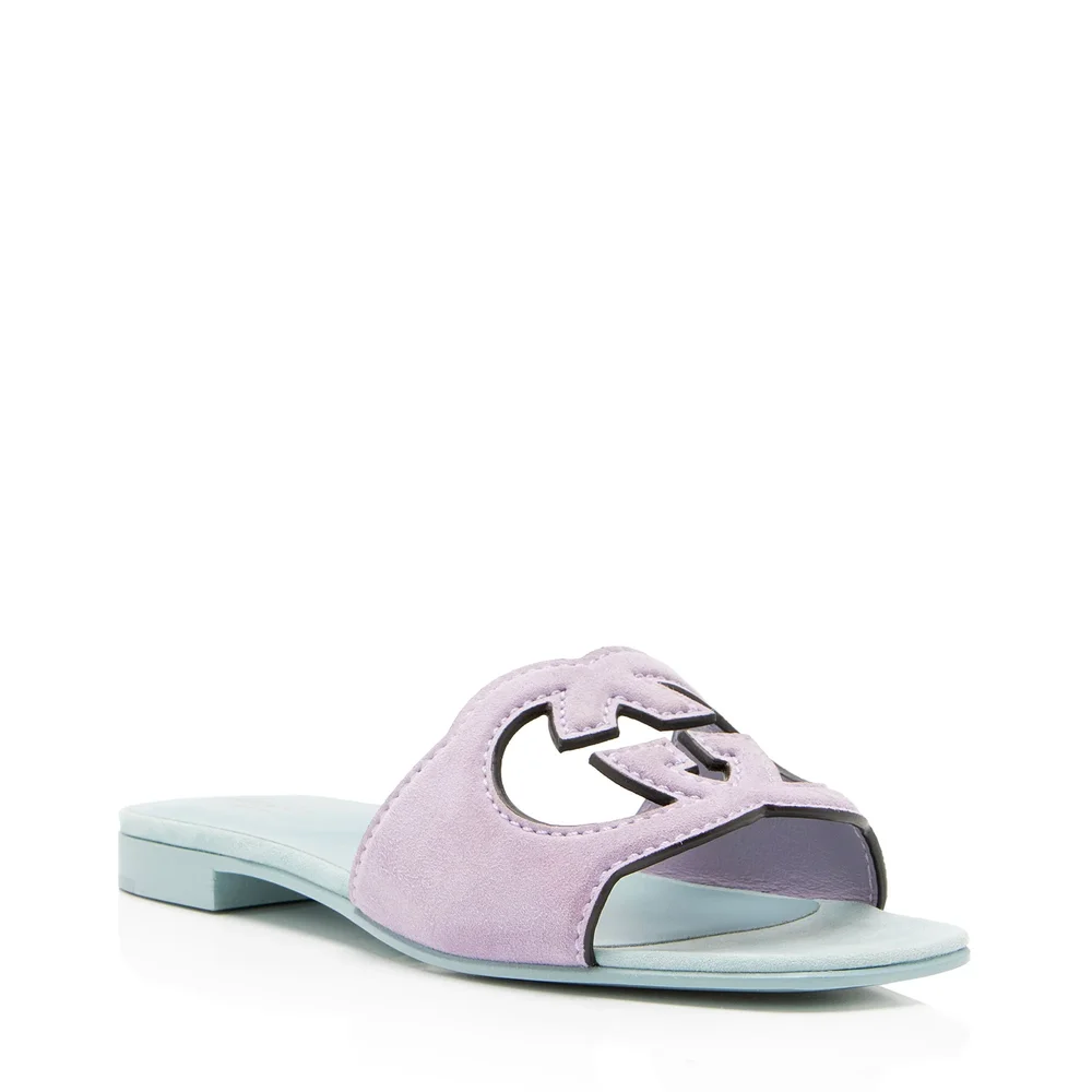 Pre-Owned Suede Interlocking G Cutout Slide Sandals