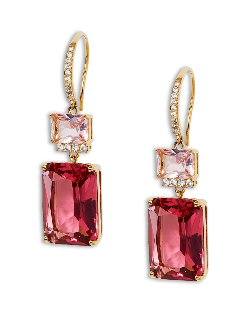 Macaron Cubic Zirconia Double Drop Earrings in 18K Gold Plated