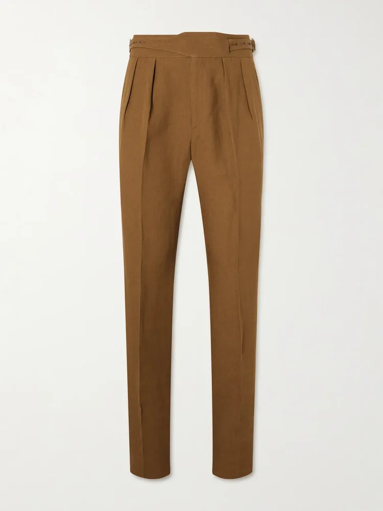 Manny Straight-Leg Pleated Linen Trousers