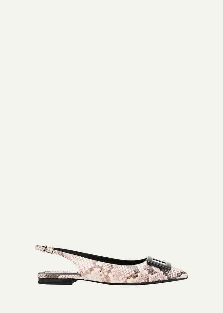 Gommettine Snake-Embossed Leather Slingback Flats